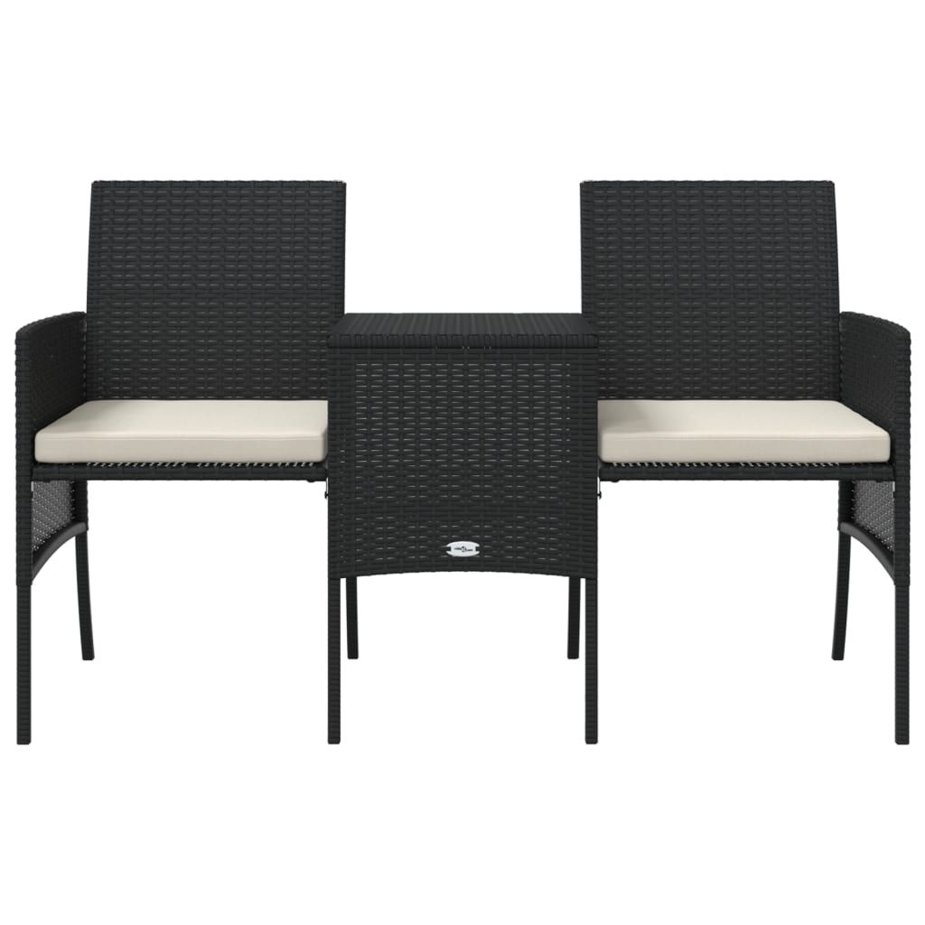 Garden Sofa 2-Seater with Table and Stools Black Poly Rattan