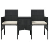 Garden Sofa 2-Seater with Table and Stools Black Poly Rattan