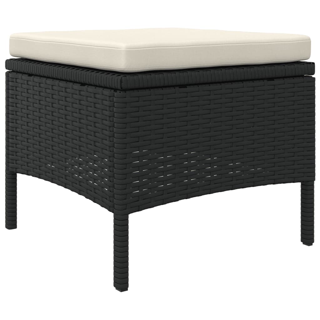 Garden Sofa 2-Seater with Table and Stools Black Poly Rattan