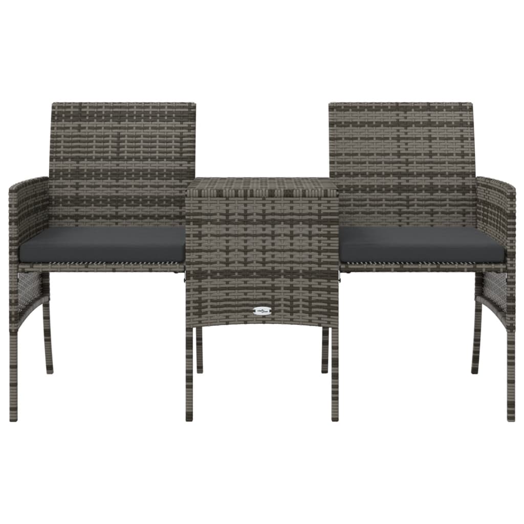 vidaXL Garden Sofa 2-Seater with Table and Stools Grey Poly Rattan