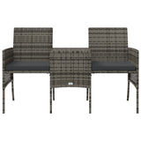 vidaXL Garden Sofa 2-Seater with Table and Stools Grey Poly Rattan