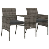 vidaXL Garden Sofa 2-Seater with Table and Stools Grey Poly Rattan