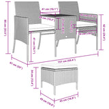 vidaXL Garden Sofa 2-Seater with Table and Stools Grey Poly Rattan