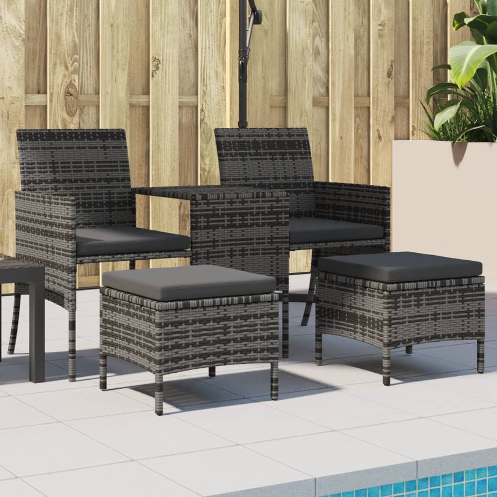 Garden Sofa 2-Seater with Table and Stools Grey Poly Rattan