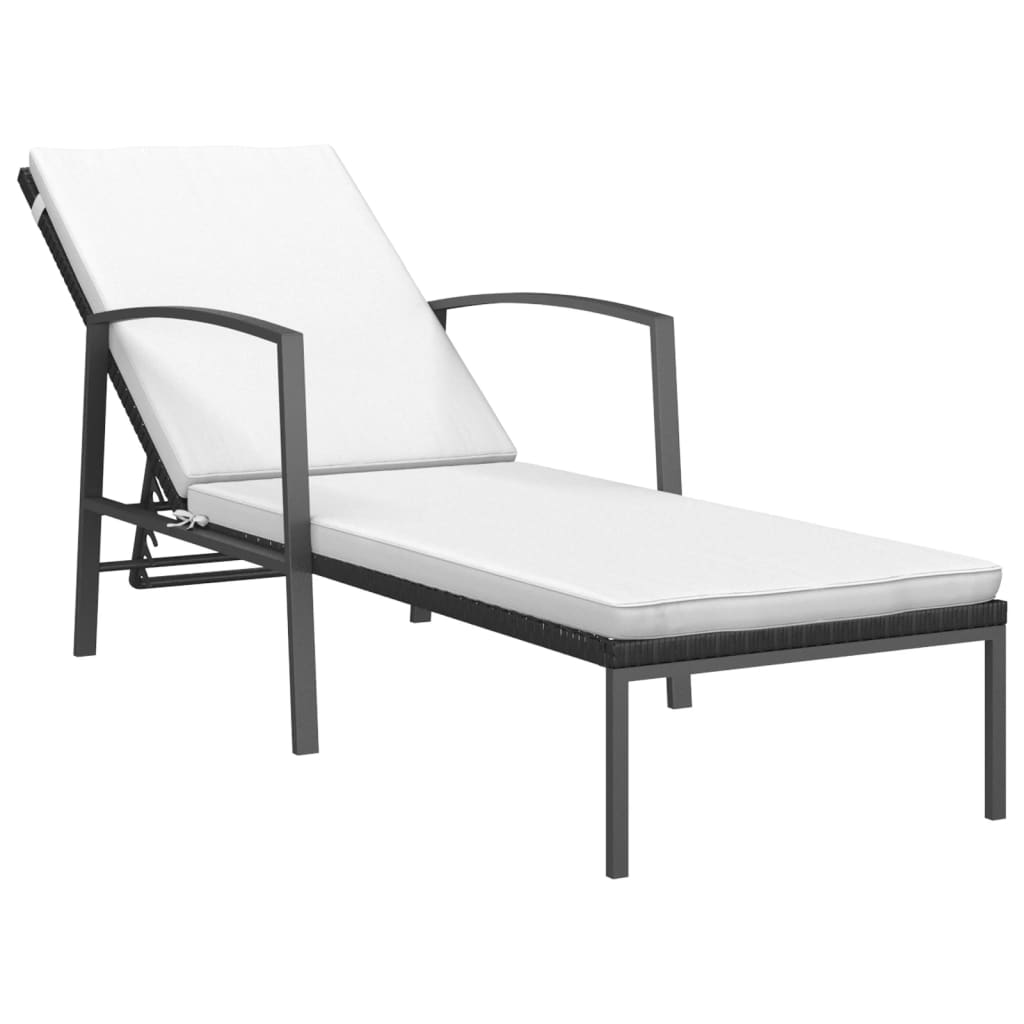 Garden Sun Lounger with Cushion Poly Rattan Black