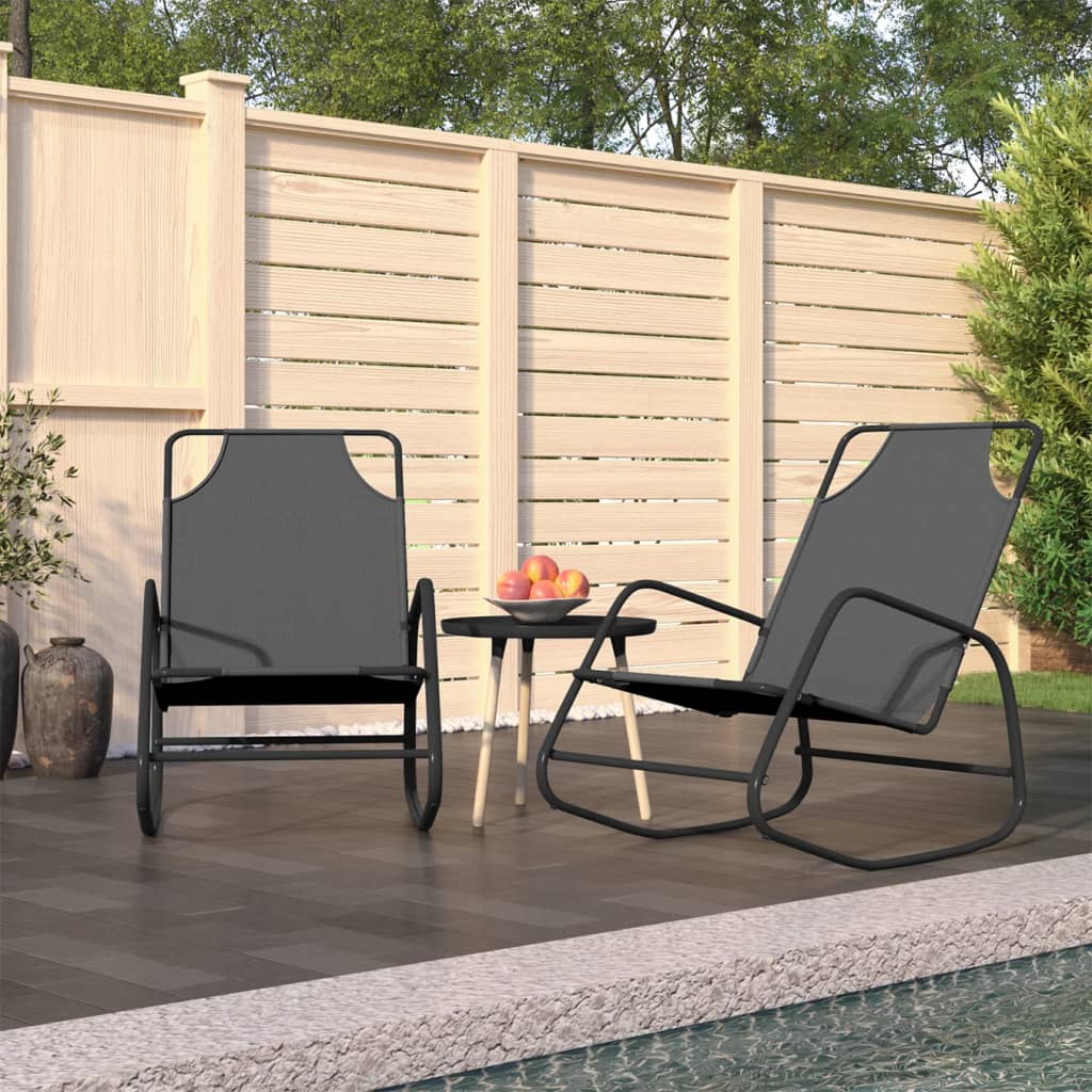 Rocking Sun Loungers 2 pcs Grey Steel and Textilene