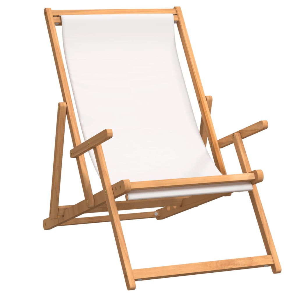 vidaXL Folding Beach Chair Solid Wood Teak Cream