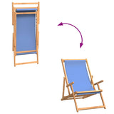 Folding Beach Chair Solid Wood Teak Blue