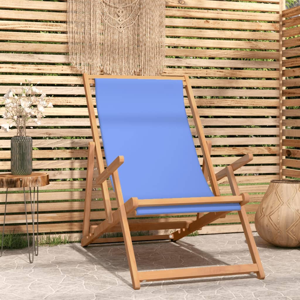 vidaXL Folding Beach Chair Solid Wood Teak Blue