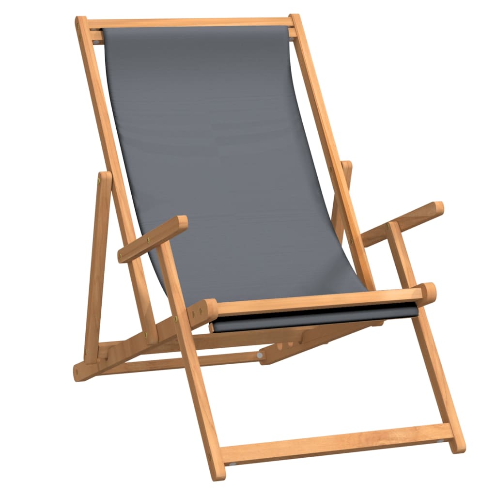 vidaXL Folding Beach Chair Solid Wood Teak Grey