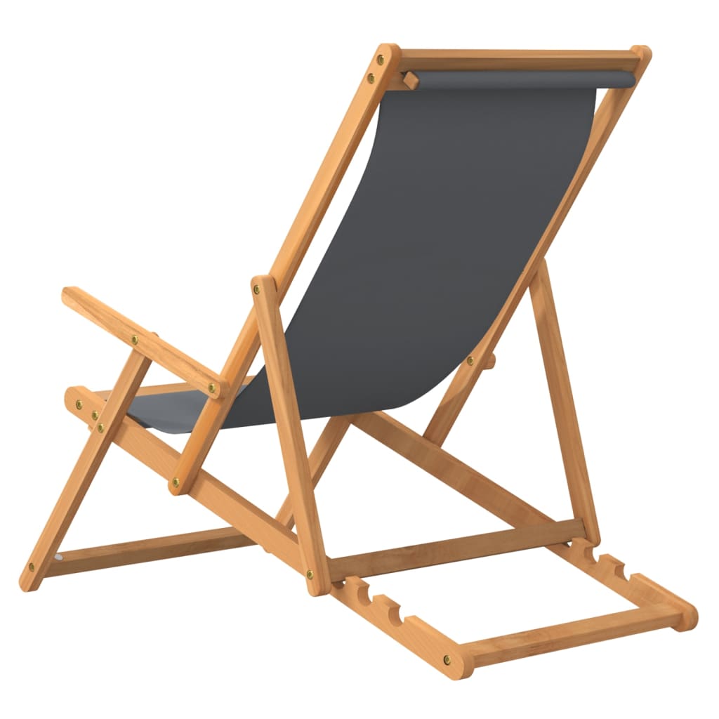 vidaXL Folding Beach Chair Solid Wood Teak Grey