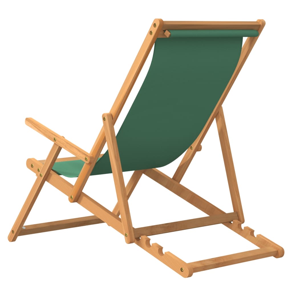 vidaXL Folding Beach Chair Solid Wood Teak Green