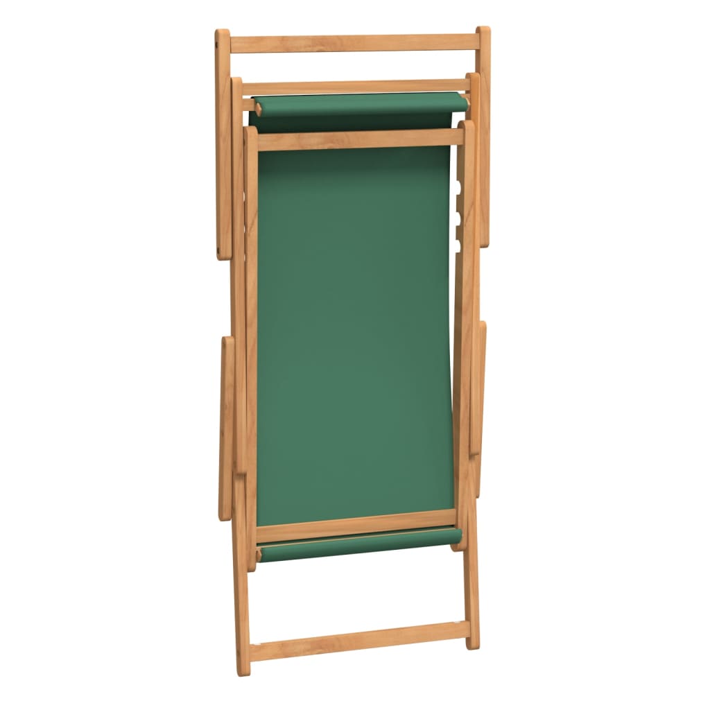 vidaXL Folding Beach Chair Solid Wood Teak Green