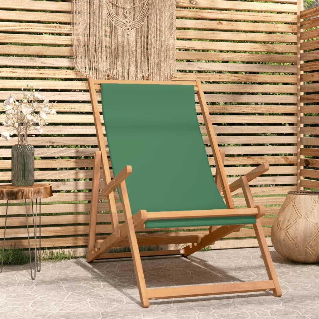 vidaXL Folding Beach Chair Solid Wood Teak Green