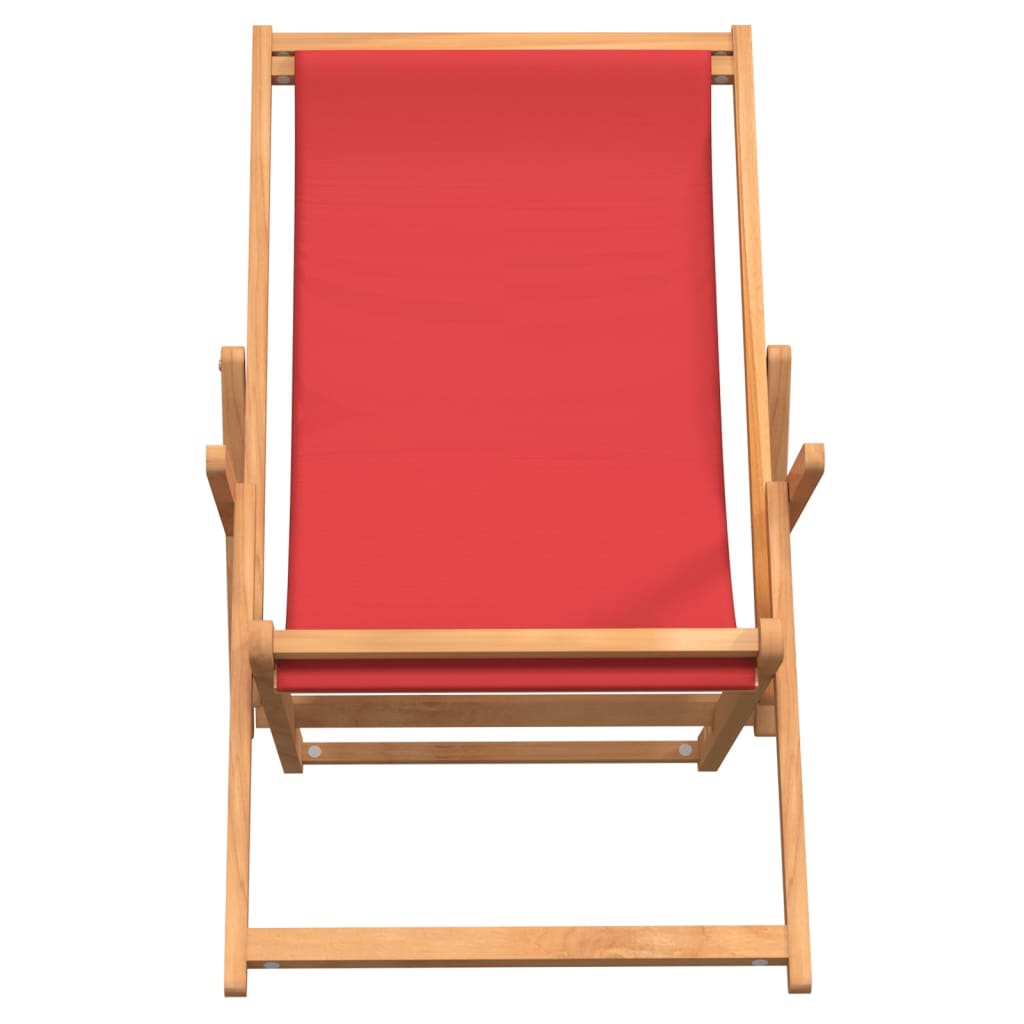 vidaXL Folding Beach Chair Solid Wood Teak Red