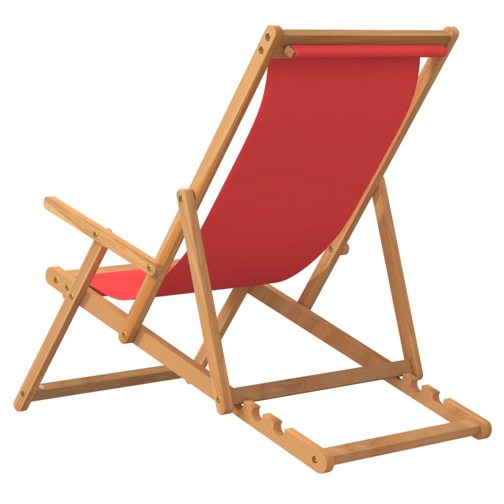 vidaXL Folding Beach Chair Solid Wood Teak Red