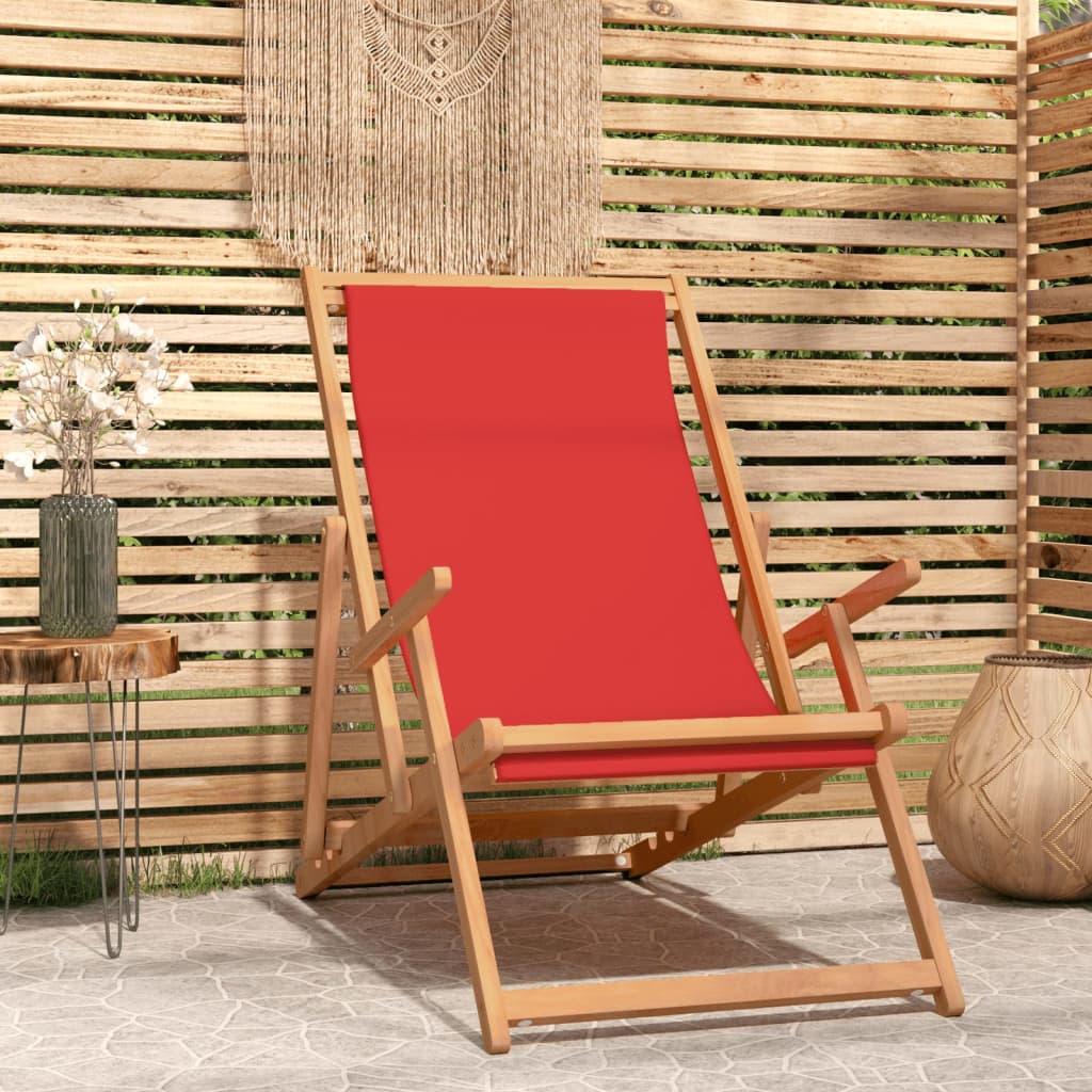 vidaXL Folding Beach Chair Solid Wood Teak Red