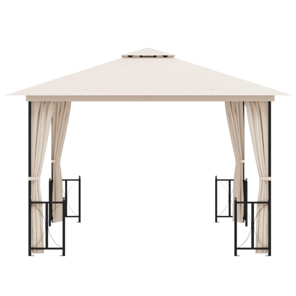 Gazebo with Sidewalls&Double Roofs 3x3 m Cream