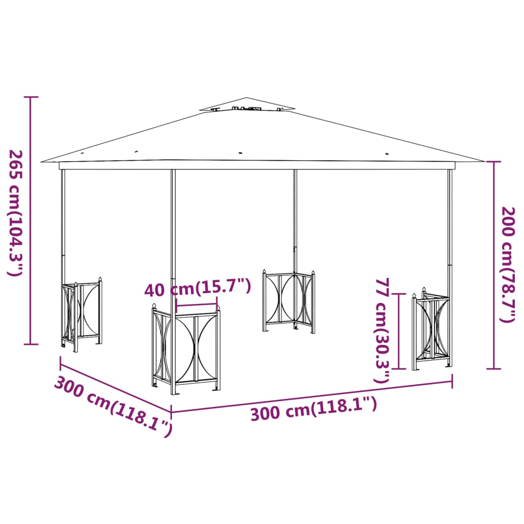 Gazebo with Sidewalls&Double Roofs 3x3 m Cream