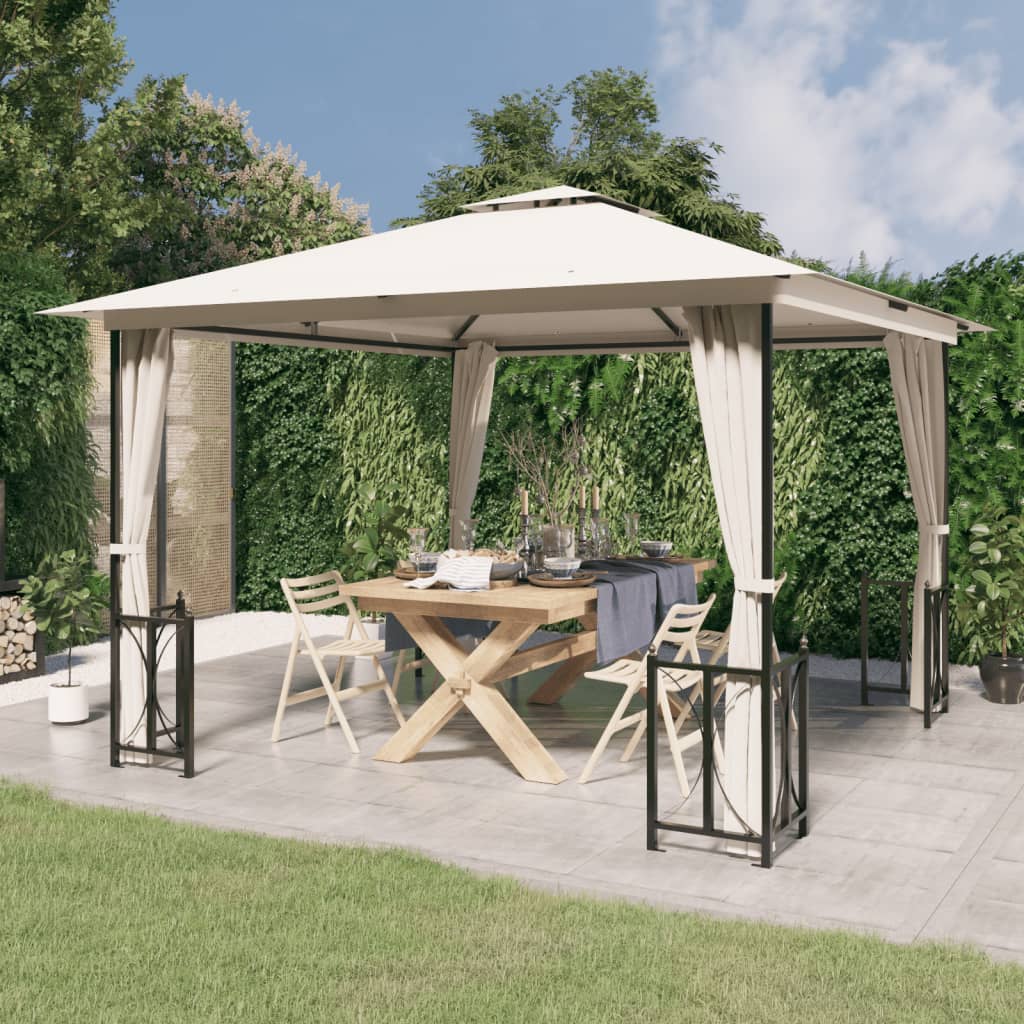 Gazebo with Sidewalls&Double Roofs 3x3 m Cream