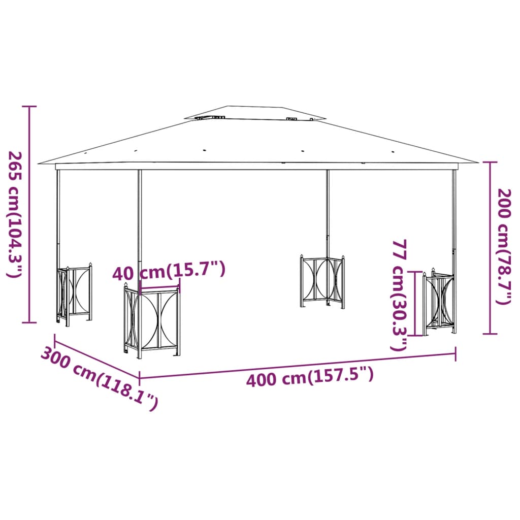 Gazebo with Sidewalls&Double Roofs 3x4 m Cream