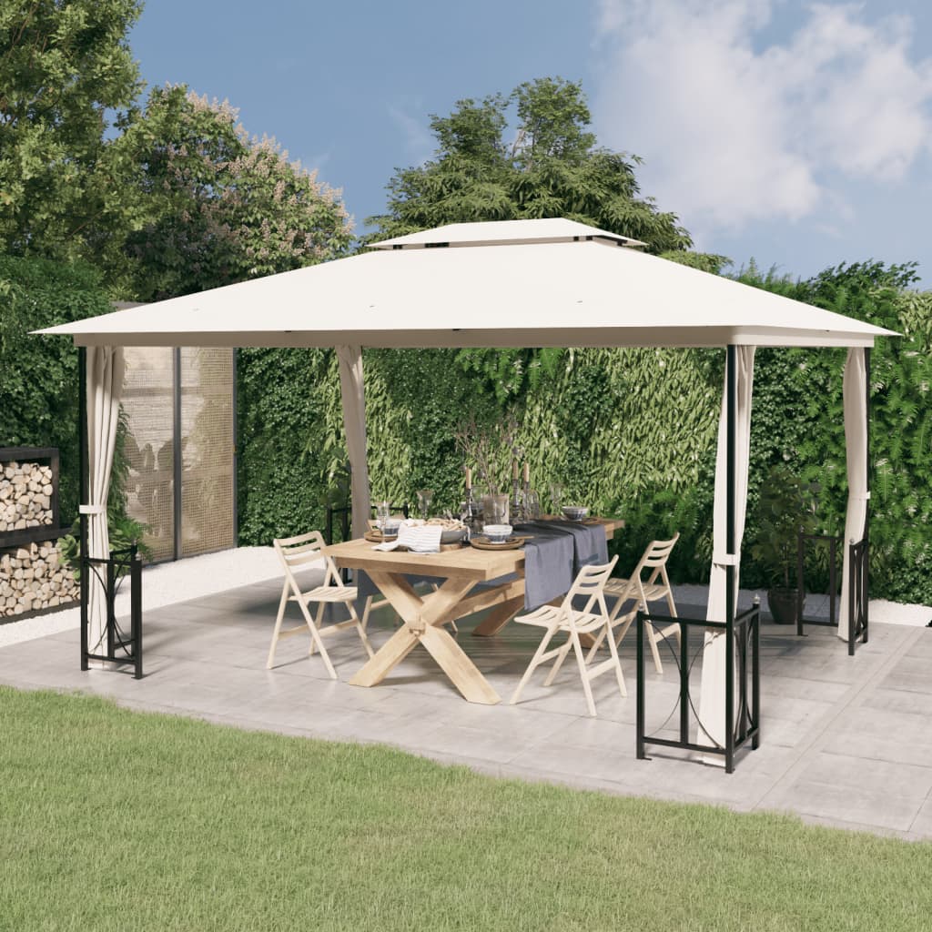 Gazebo with Sidewalls&Double Roofs 3x4 m Cream