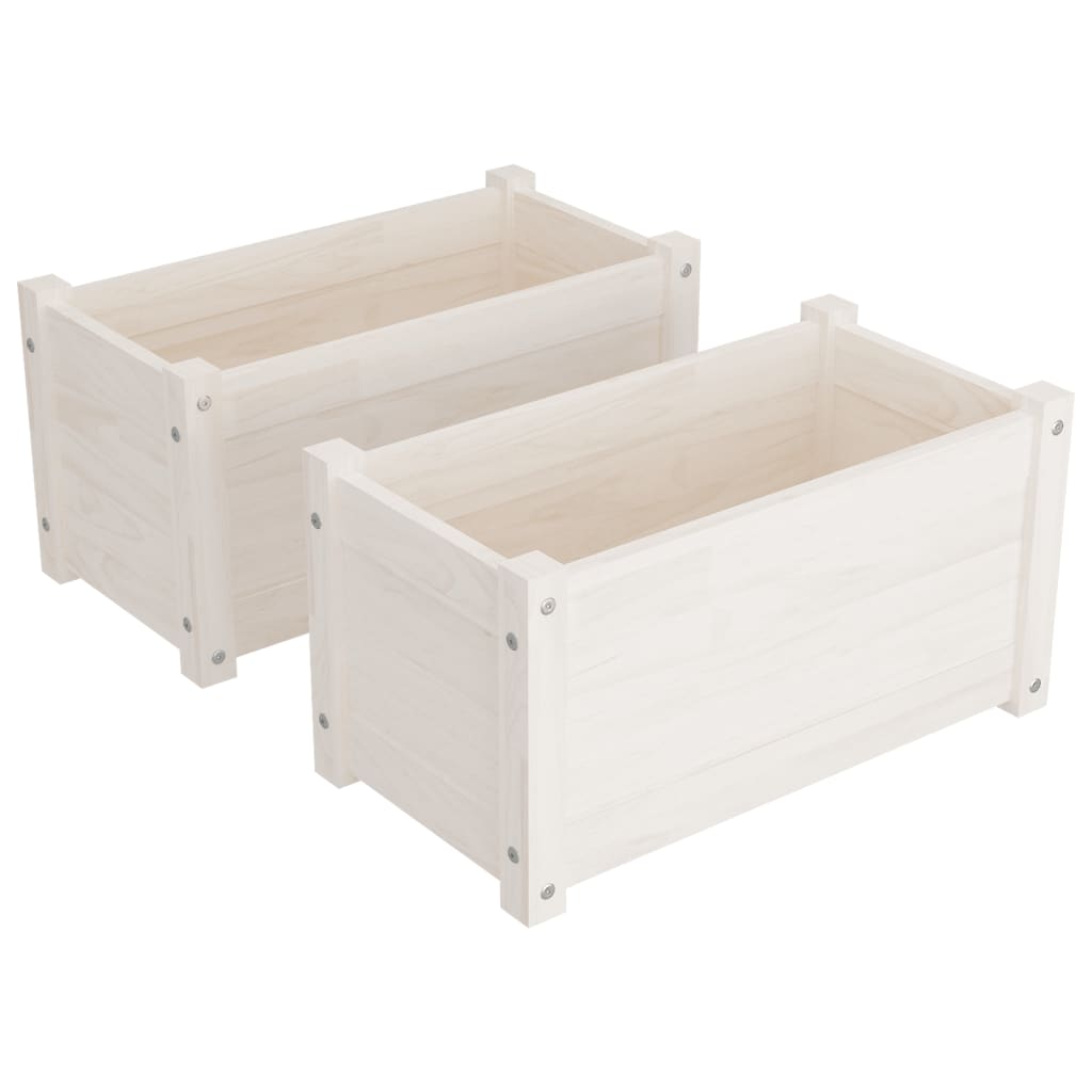 Garden Planters 2 pcs White 60x31x31 cm Solid Pinewood