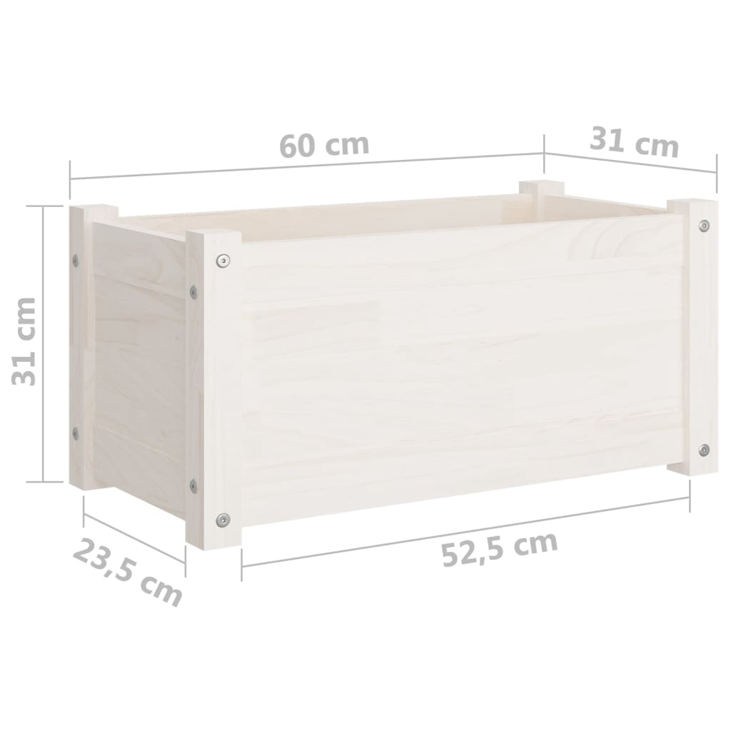 Garden Planters 2 pcs White 60x31x31 cm Solid Pinewood