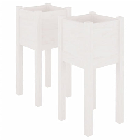 Garden Planters 2 pcs White 31x31x70 cm Solid Pinewood