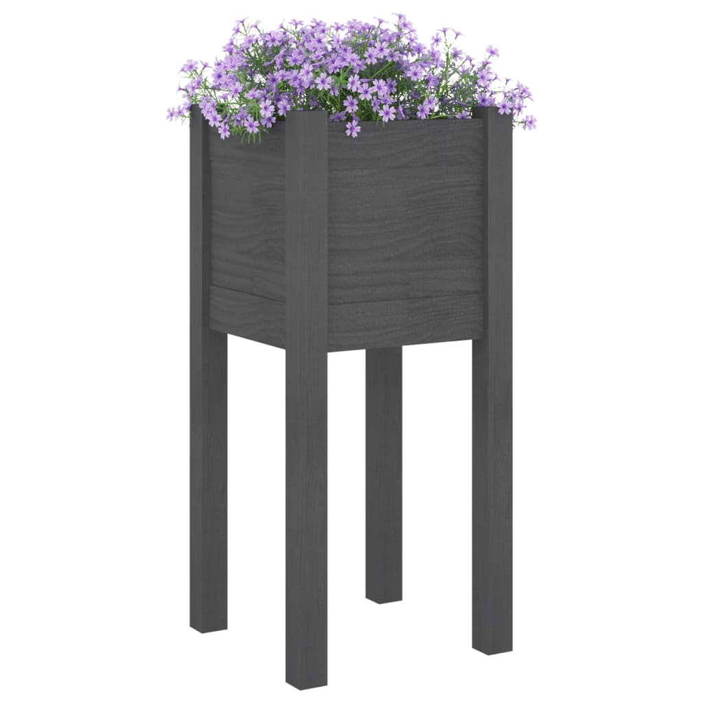 Garden Planters 2 pcs Grey 31x31x70 cm Solid Pinewood