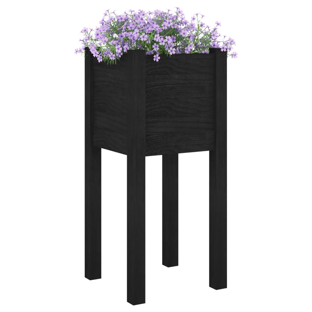 Garden Planter Black 31x31x70 cm Solid Pinewood