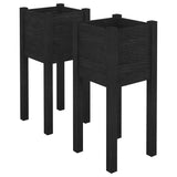 Garden Planters 2 pcs Black 31x31x70 cm Solid Pinewood