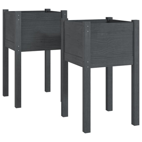 Garden Planters 2 pcs Grey 40x40x70 cm Solid Pinewood