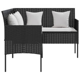 vidaXL L-shaped Couch Sofa with Cushions Poly Rattan Black