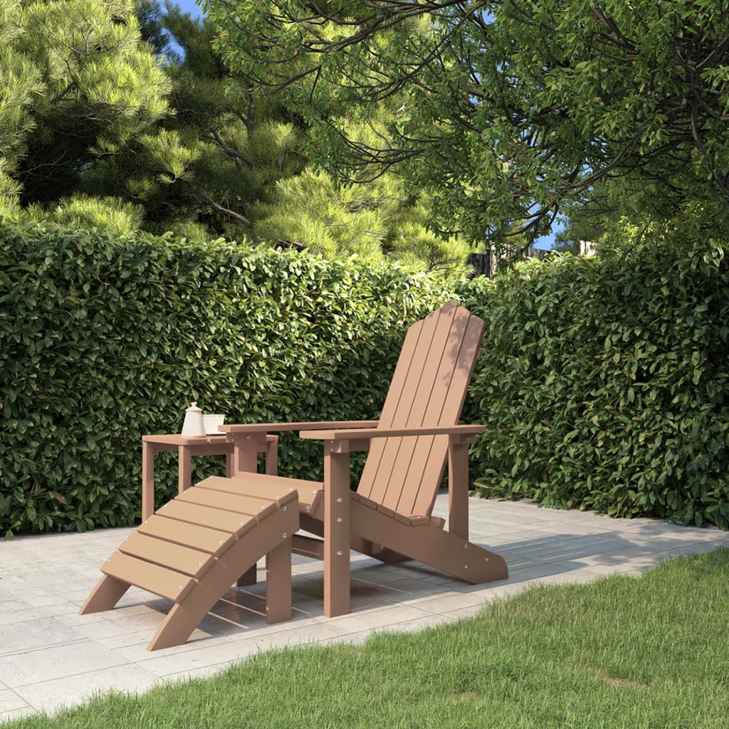 vidaXL Garden Adirondack Chair with Footstool HDPE Brown