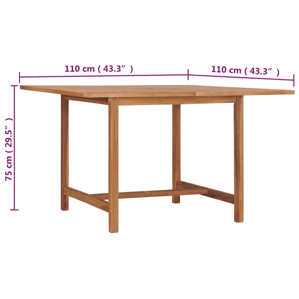 Garden Dining Table 110x110x75 cm Solid Wood Teak