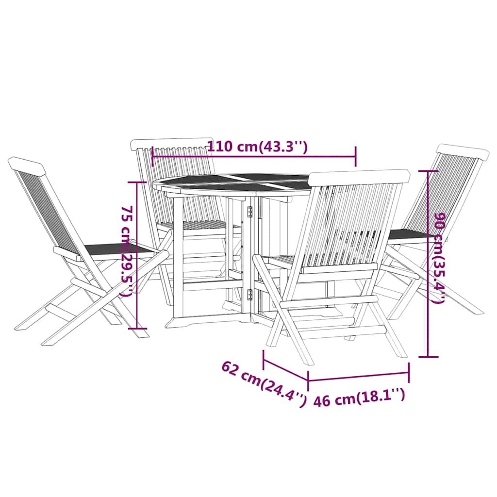 5 Piece Folding Outdoor Dining Set Solid Wood Teak
