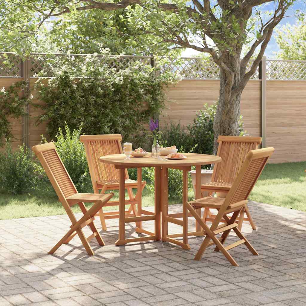 5 Piece Folding Outdoor Dining Set Solid Wood Teak