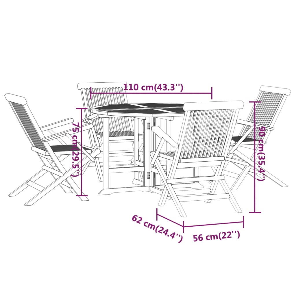 5 Piece Folding Outdoor Dining Set Solid Wood Teak