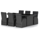 7 Piece Garden Dining Set with Cushions Black Poly Rattan