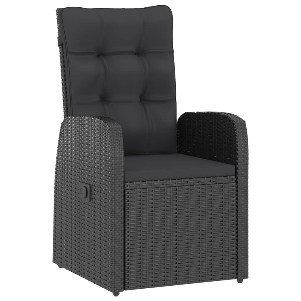 7 Piece Garden Dining Set with Cushions Black Poly Rattan