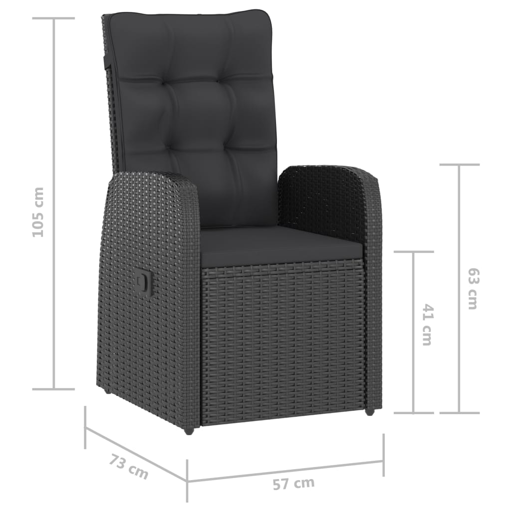 7 Piece Garden Dining Set with Cushions Black Poly Rattan