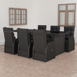 7 Piece Garden Dining Set with Cushions Black Poly Rattan