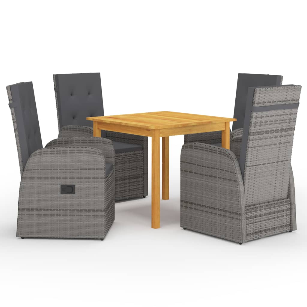 5 Piece Garden Dining Set with Cushions Grey Poly Rattan