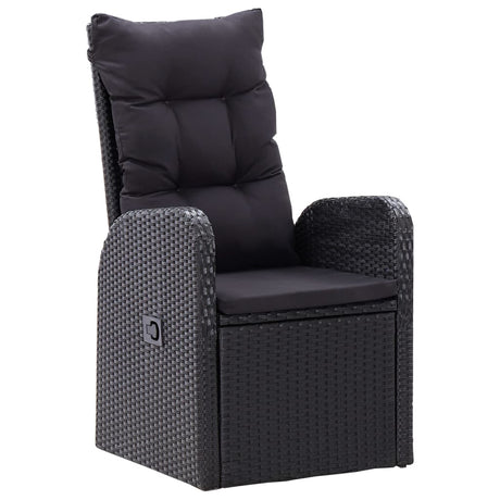 7 Piece Garden Dining Set with Cushions Black Poly Rattan