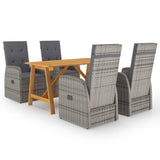 5 Piece Garden Dining Set with Cushions Grey Poly Rattan