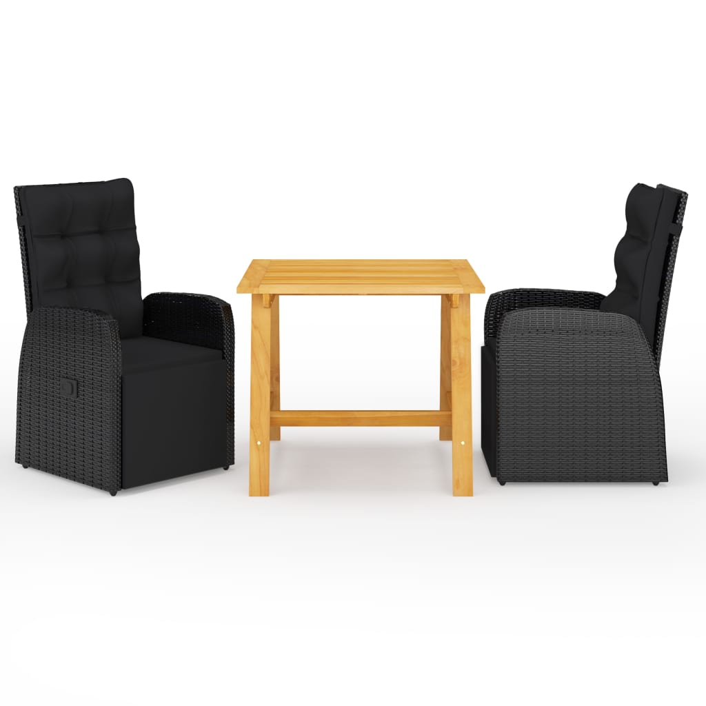 3 Piece Garden Dining Set with Cushions Black Poly Rattan