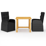 3 Piece Garden Dining Set with Cushions Black Poly Rattan