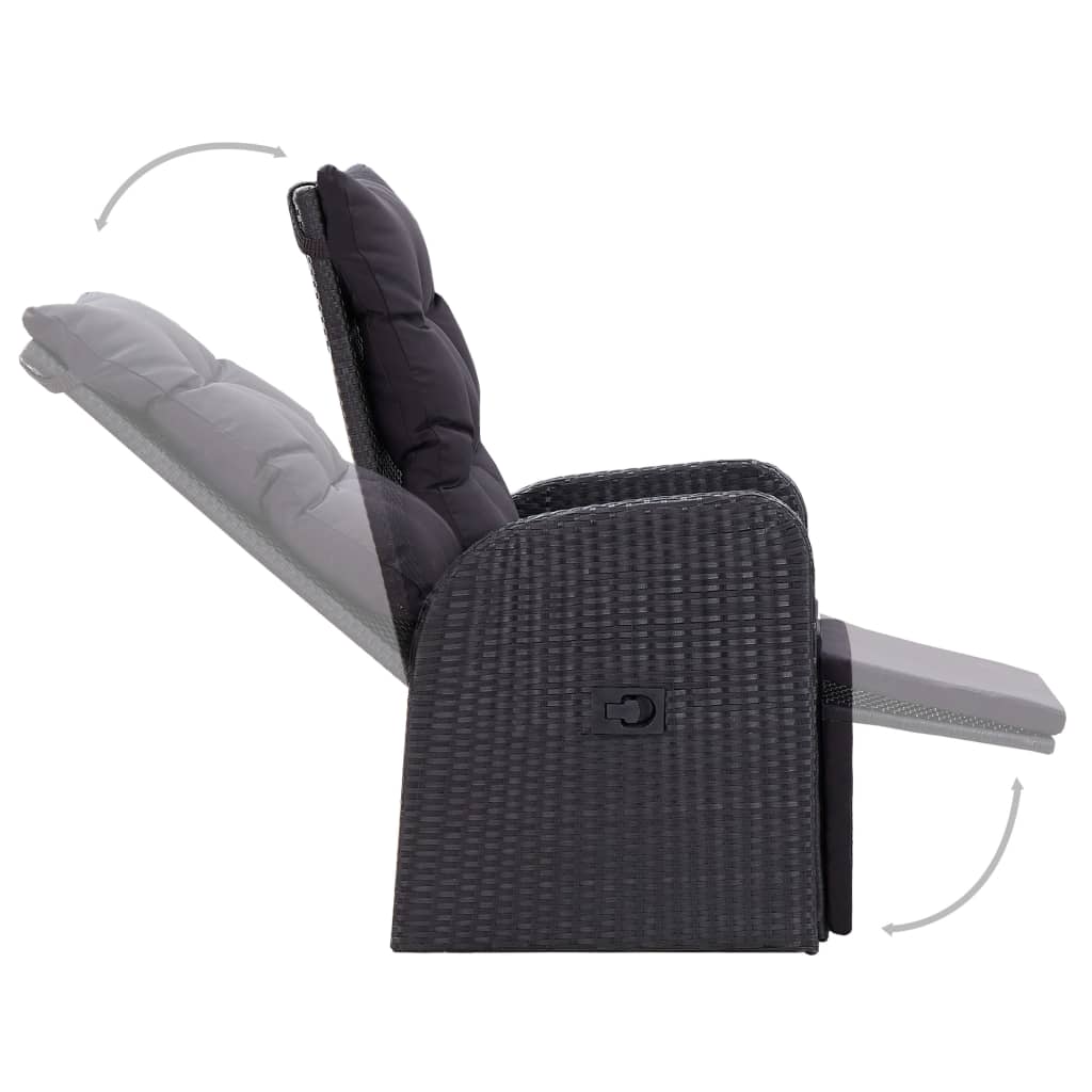 3 Piece Garden Dining Set with Cushions Black Poly Rattan