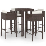 5 Piece Garden Bar Set with Cushions Poly Rattan Brown